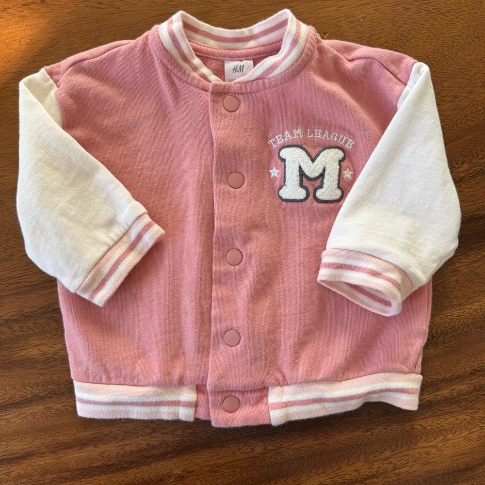H&M Pink and Cream Baby Varsity Cotton Jacket 6M